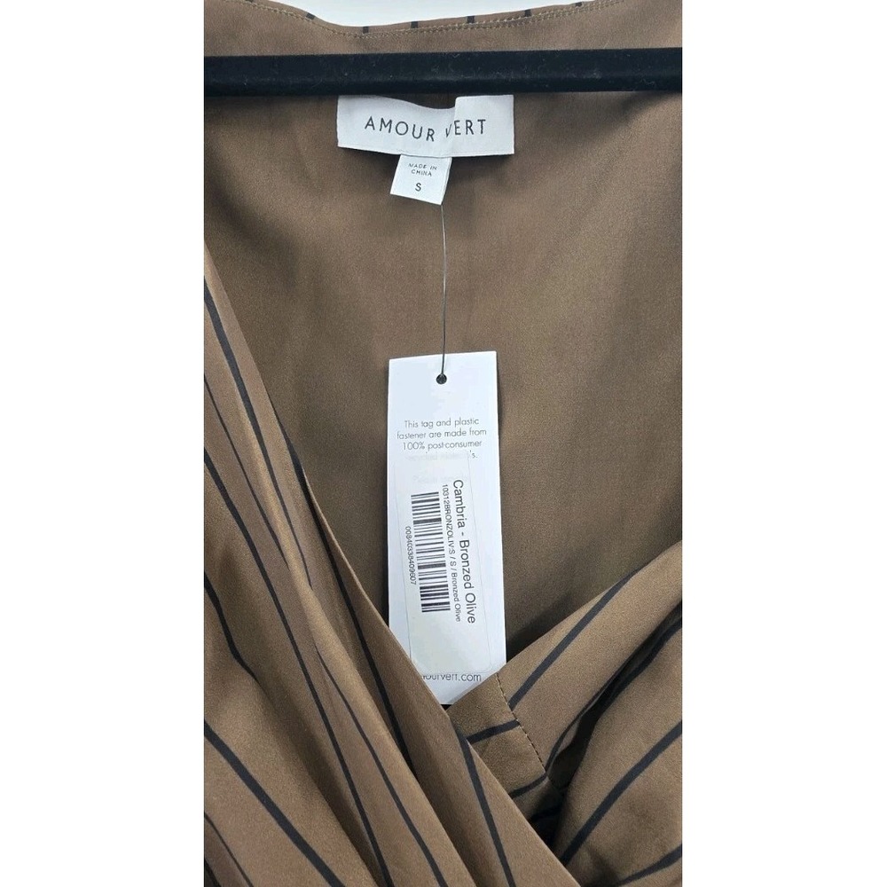 AMOUR VERT CAMBRIA DRESS WOMENS SMALL BRONZE OLIVE PINSTRIPE PLEATED MIDI NEW!! - Picture 11 of 15